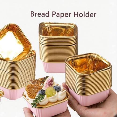 50 Pcs Pink Square Baking Cups, Disposable Paper Loaf Pans for Cakes - color: square-50-Pink