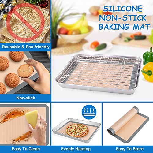 P&P CHEF 9 x 7 x 1 Inch Toaster Oven Pan Tray with Rack and Mat - 3Pcs - size: 9 x 7 x 1 Inch