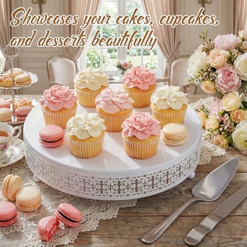 Wenqik White Metal Cake Stand 14 Inch with Cutting & Spatula - color: White, size: 14 Inch