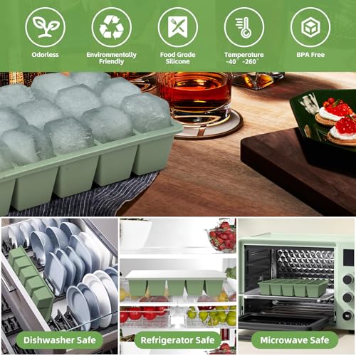 FANYITY Silicone Ice Cube Tray with Lid, Green, Pack of 4 Ice Cube Moulds, Silicone Mould, BPA-Free, Stackable Ice Cube Tray, Ice Cube Trays for Baby Porridge, Cocktail, Whiskey, Coffee - color: Green