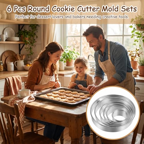 6Pcs Round Cookie Cutter Set, Stainless Steel Biscuit Cutters