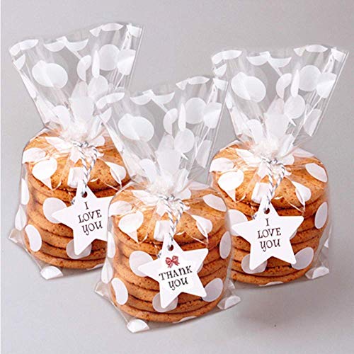 JOERSH Cellophane Treat Bags with Silver Ties, 200 Pack, 5x8 Inch