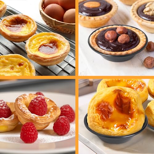 8 Pack Egg Tart Molds, Non-Stick Tartlets Dessert Mold Pans, Mini Tiny Pie Carbon Steel Muffin Tins, Cupcake Pans w/Oil & Dish Brushes for Cakes, Cookies, Quiche - color: Black 3-inch 8 Pcs