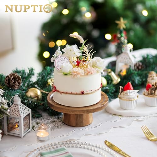 NUPTIO Wooden Cake Stand, Acacia Wood Small Cupcake Holder, 7.6 Inch - size: 7.6" Diameter