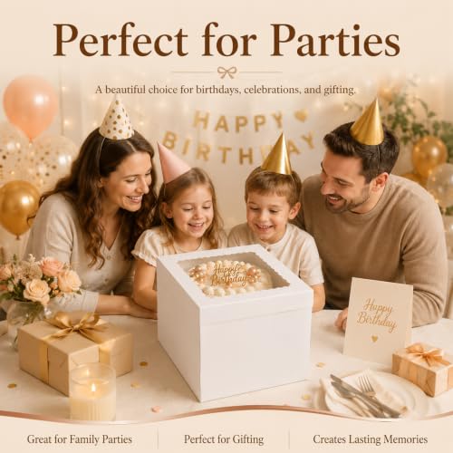 JCD 12x12x12 Corrugated Tall Cake Boxes for 10in Multi Layer Cakes with Clear Window - size: 12*12*12inch/4pcs