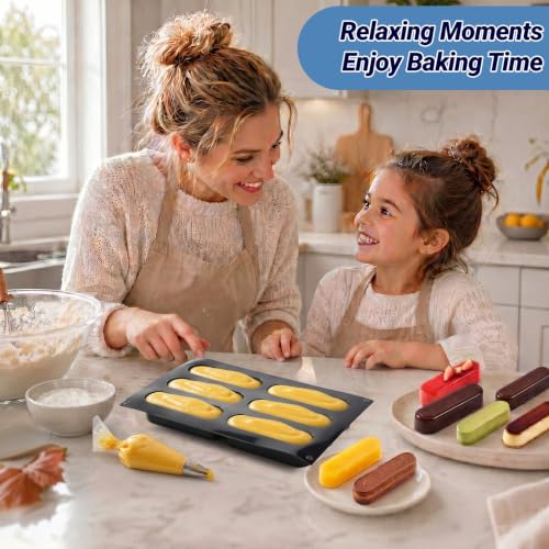 3D Eclair Silicone Mousse Mold, 6-Cavity Concave Baking Mold - color: black-005