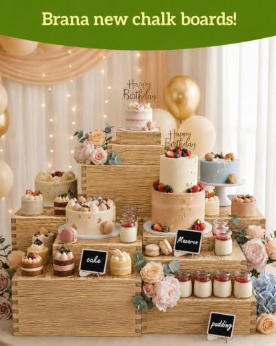 10PCS Pine Wooden Nested Buffet Risers with Mini Signs