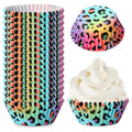 Whaline 300Pcs Leopard Print Cupcake Liner Neon Animal Spot Paper Baking Cups Rainbow Muffin Wrappers Cake Storage Container for Party DIY Crafts, 2 x 1.2 Inch - style: Neon Leopard