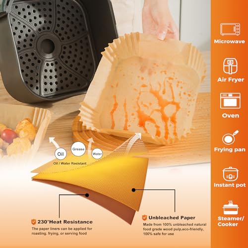 Vailnd 6.3" Square Air Fryer Liners Disposable 200Pcs for 2-4 QT Basket - size: 6.3" Square