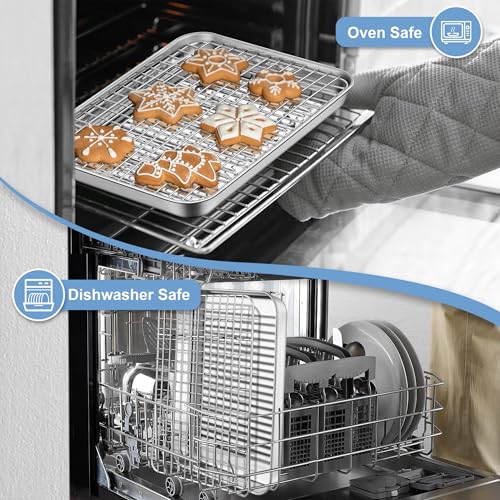 TeamFar Toaster Oven Pan with Rack, Stainless Steel 10.5 Inch Baking Tray