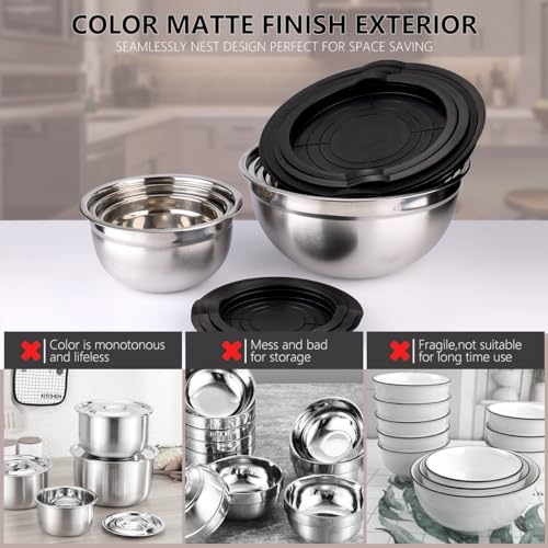 Leidawn Mixing Bowls with Lids Set, 25 PCS Black Mixing Bowl for Kitchen - color: Black