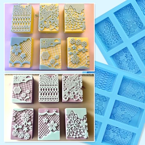 Silicone Soap Molds, 3D Detailed Flower & Rectangular Lace Pattern - color: Lace Embossing Soap