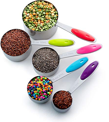 Bellemain Stainless Steel Measuring Cups Set of 6, Nesting Design - color: Stainless Steel with Colored Handles