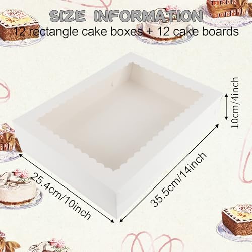 White Rectangle Bakery Boxes 14x10x4, Quarter Sheet Cake Boxes with Boards