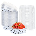Beasea Mini Tart Pans with Lids 50 Pack, 4” 8oz Disposable Aluminum Baking Foil Tins Round Small White Black Dot Container for Individual Cupcake Dessert Muffin Ramekin Cheesecake Quiche Oven Dishes - color: Black Dot in White