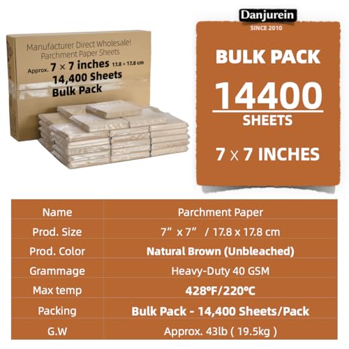 7x7-14400 Bulk Sheets Commercial Parchment Paper Squares - color: Brown, size: 7"x7" (17.8x17.8cm) - 14400 sheets