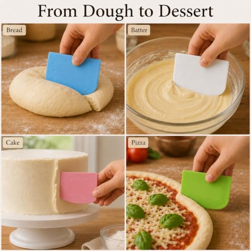 Dough Scraper Set, 4 Pcs Bowl Scrapers, Flexible Dough Cutters for Baking
