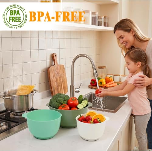 BoxedHome Classic Mixing Bowl Set, Microwave Safe, 3.5 quarts (Army Green) - color: Mixed White
