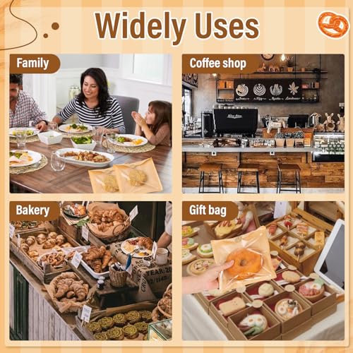150 Pack Bakery Bags with Window, 7.5 x 7.1 Inches, Sublaga Paper Sandwich Bags, Donut Bags To Go, Bakery Paper Bags for Treat, Snack, Cookie Waffle Cake Packaging - color: Brown