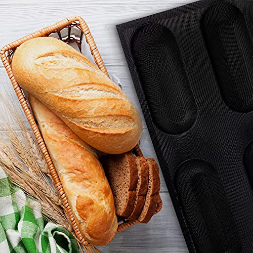Silicone Hot Dog Bun Mold Mini Silicone Baguette Mould Non-Stick Baking Form Mini Sandwich Baking Molds Silicone Perforated Baking Forms(12Loaf,Black) - size: 12Loaf,Black