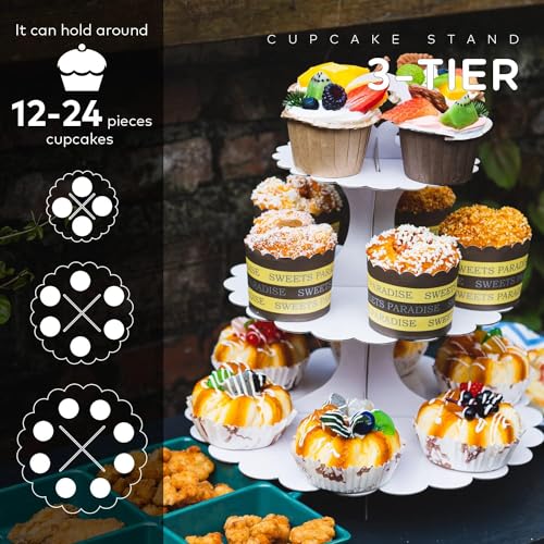 White Cupcake Stand 3-Tier 1-Pack, Cardboard Dessert Display Tower - color: White 1 Pack