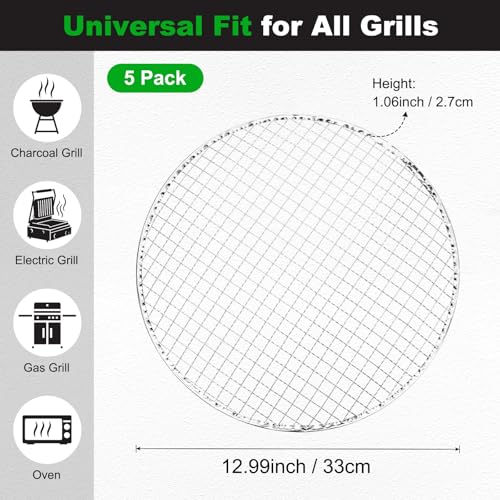 M METERXITY 5 Pack Disposable Grill Toppers, Round 12.99 Inch Galvanized Grill Grates, Disposable Roasting Racks Replacement for Outdoor, BBQ, Camping, Picnics - size: 12.99''