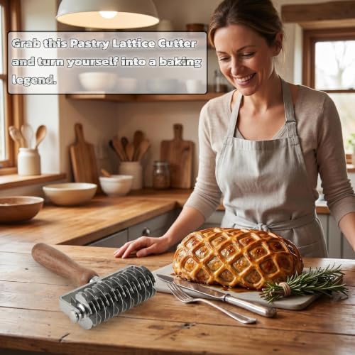 Pastry Lattice Roller Cutter - Stainless Steel Dough Lattice for Pie Pizza Bread beef wellington Pastry Crust Roller Cutter