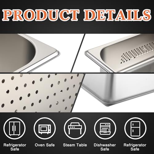 Tioncy 2 Pack Perforated Hotel Pans Set, Full Size, 6 Inches, 8 Inches - size: 6 Inches, 8 Inches