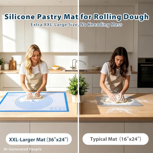 XXL-Large Pastry Mat For Rolling Dough: 36 X 24 Inch Silicone Baking Mat - color: Blue, size: 36"L x 24"W