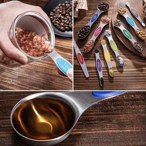 Magnetic Stainless Steel Measuring Cups & Spoons Set –(4+8)-Piece Stackable Set with Engraved Measurements – Dishwasher Safe Baking Essentials-Solid