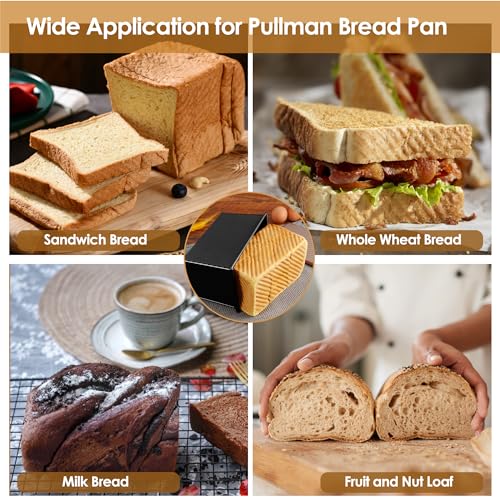 Pullman Sandwich Bread Loaf Pan with Lid, Nonstick Aluminized Steel - color: Black, size: 8.3inch