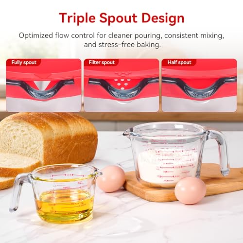 2 Pack Borosilicate Glass Measuring Cups with Lid, 1 & 2 Cup Heat Resistant Liquid Measuring Cups, Oven Microwave Freezer Dishwasher Safe for Baking Cooking Food Prep