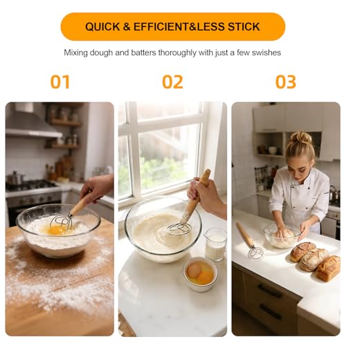 13 Inch Danish Dough Whisk, Stainless Steel Dough Whisk with Long Handle