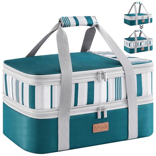 Lifewit Expandable Insulated Double Decker Casserole Carrier - color: Green