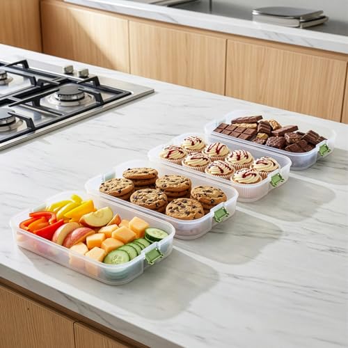 WUWEOT Plastic Cookie Storage Box with 4 Layers, Transport Snack Container Cookie Carrier, Stackable Dumpling Box Refrigerator Container with Lid and Handle for Desserts Cupcakes Snacks Dumplings