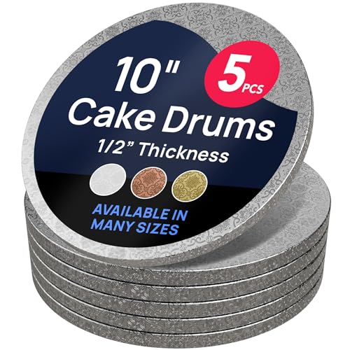 Round Cake Drum Board Silver Foil 10 Inch 1/2" Thick 5 Pack - color: Silver, size: 10"