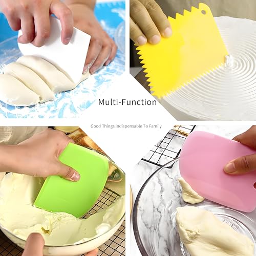 Cake Scraper Smoother Set and Sculpting & Modeling Tools, Cake Dough Flexible Spatula for Kitchen & Dining, 4 Pcs, Blue - color: Blue