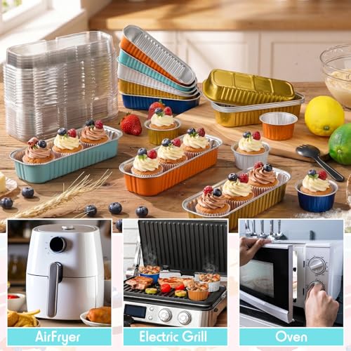 Blushtier 180 Pcs/60 Set Mini Loaf Cake Pans with Lids,Blue and Orange - color: Vibrant