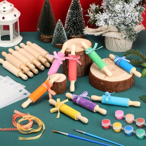 DoubleFill 30 Pack Mini Rolling Pin for Crafts, 5 Inch Wooden Rollers