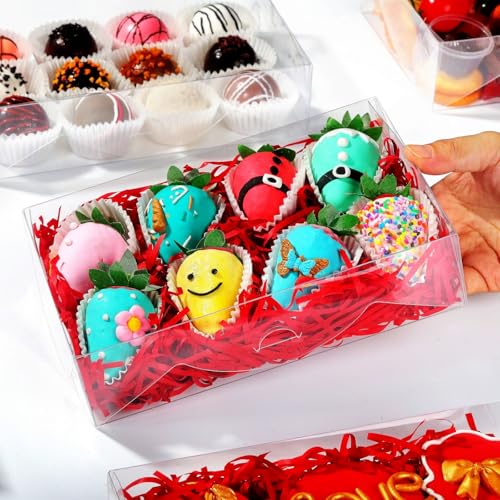 50PCS 8x5x2 Inch Clear Bakery Boxes with Window - Chocolate Covered Strawberries, Cookie, Cake, Brownie, Donut Boxes - color: Clear
