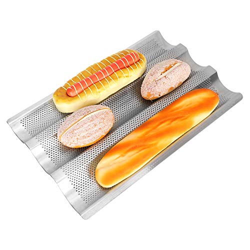 Gavigain French Bread Baking Pan Non-Stick Perforated 3 Loaves Long Italian Bread Pan Mold Baking Tray for French & Italian Perforated