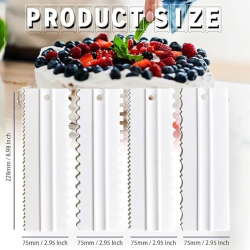 Cake Scrapers Set Decorating Comb and Icing Smoother, Plastic Sawtooth Scraper Polisher Butter Mousse Cream Cake Edge DIY Tool -8 Design Textures (White) - color: White