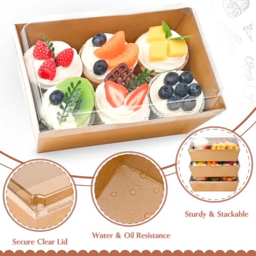 Ocmoiy Paper Charcuterie Boxes with Clear Lids, 8x6 Inches, 20 Pack, Brown - color: Brown