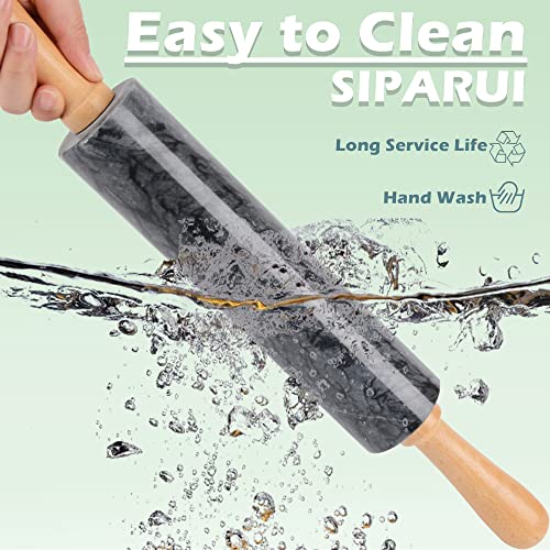 Marble Rolling Pin with Wooden Cradle Thick Handle Set for Baking,18.5 inch Premium Quality Polished Roller for Pizza Dough,Fondant,Pie Crust,Non-Stick Surface Easy to Clean(Black) - color: Black