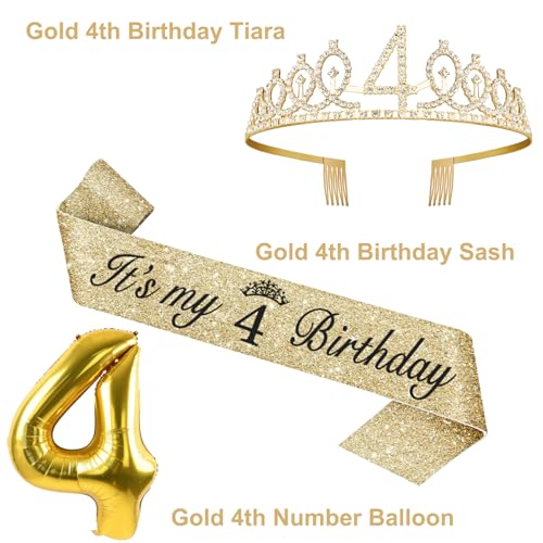 YeohJoy Gold 4th Birthday Decorations for Girl - style: 4th