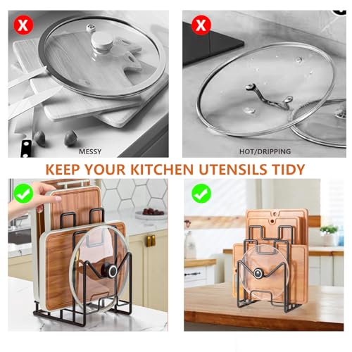 Multifunctional Cutting Board Organizer, Cutting Board Holder Rack Baking Cookie Pan Sheets Cooling Racks Storage Stand for Kitchen Cabinet -Divided Holder with 4 Slots (1PS Black) - color: 1Black
