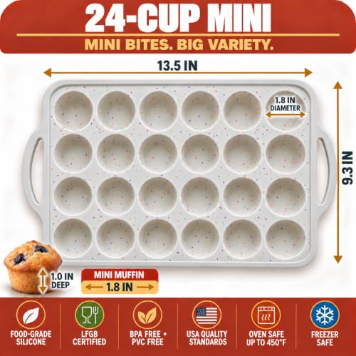 Silicone Mini Muffin Pan for Baking, 24 Cup 1 Pack, BPA-Free Muffin Tin - color: Cream, size: Mini (24 Cups Pan)