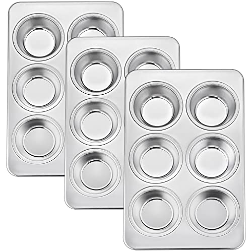 TeamFar 3 Packs Muffin Pan, Stainless Steel Muffin Cupcake Pan Tin Tray