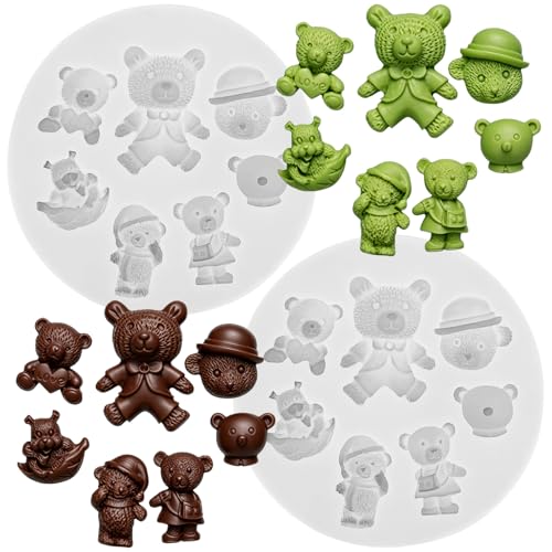 2 Pcs Bear Silicone Fondant Mold Mini 3D Teddy Bear Candy Cake Chocolate Silicone Molds for Decoration, DIY Desserts, Cupcake,Clay, Gum Paste