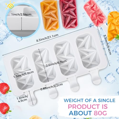 4 Pieces Ice Cream Mould lolly Mold Silicone Ice Cream Mold 4-Cavity Cake Pop Molds Baking Molds with 200 Pieces Sticks for Homemade Treats (Diamond Style) - style: Diamond Style